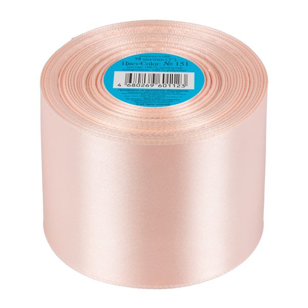 Лента атласная 1-сторонняя 75.0 мм / 33±2 метра, 151 бледно-розовый, Gamma