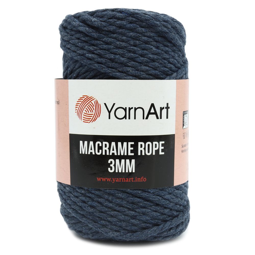 Пряжа YarnArt (ЯрнАрт) Macrame Rope 3мм / уп.4 мот. по 250 г, 63м, 761 сине-серый