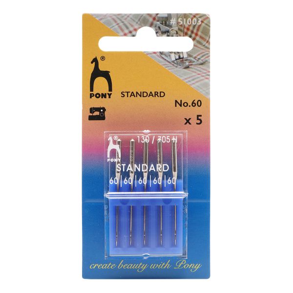 Иглы для швейных машин базовые универсальные 130/705 H, №60, 5 игл Pony, 51003