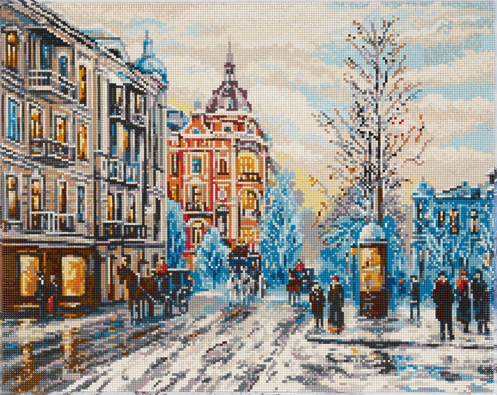 Алмазная (кристальная) мозаика Фрея, Зима в городе, 50х40 см