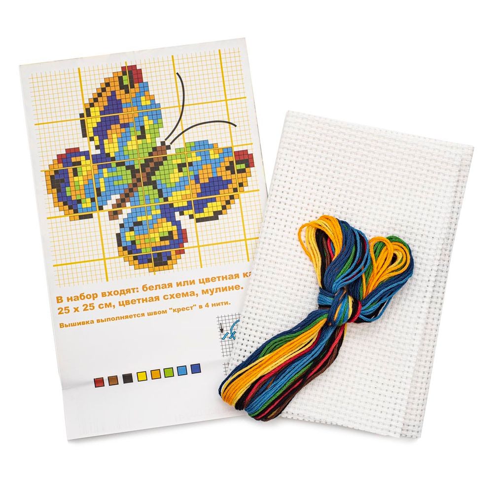 Набор для вышивания нитками РС Студия, Бабочка зеленая 11х11 см