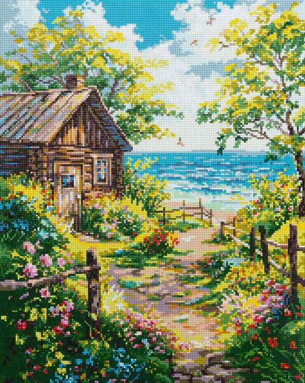 Кристальная (алмазная) мозаика Фрея ALPD-296, на подрамнике, Домик у моря, 40х50 см