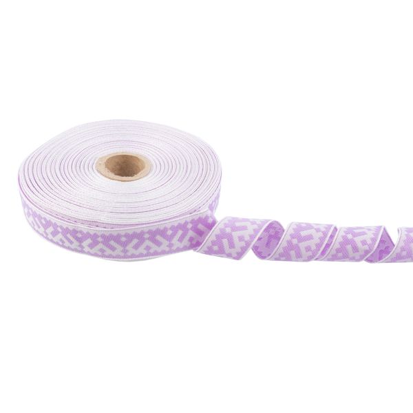 Лента (тесьма) жаккардовая 24.0 мм / 25 метров, Орнамент для северных народов, рис 9674 белый/сиреневый, Gamma С3772