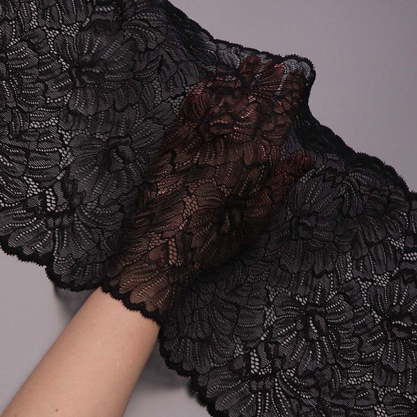 Кружево бельевое эластичное 240 мм / 13.72 м, цв. C580 черный