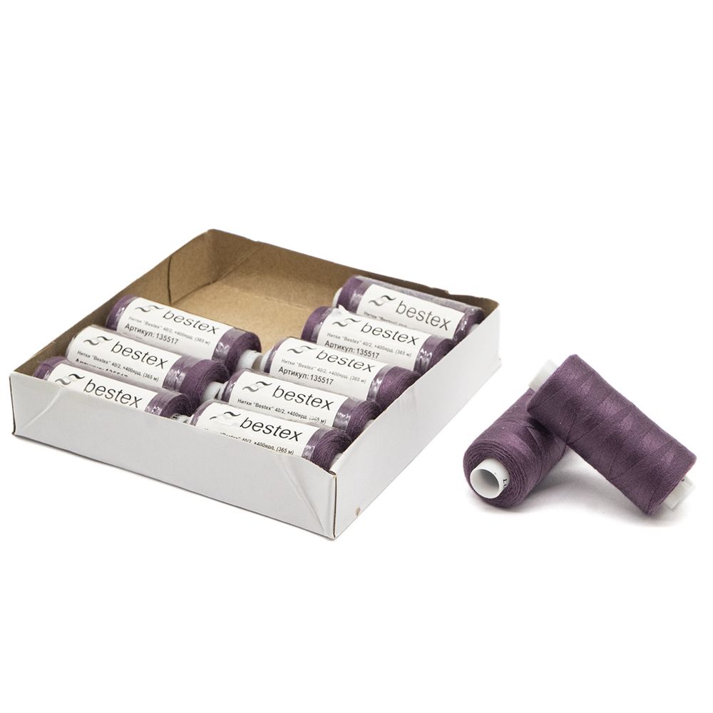 Нитки швейные бытовые Bestex 40/2, 365 м (400 ярд) / 10 кат., 077 пепельная сирень