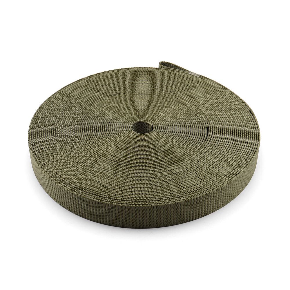Стропа (ременная лента) 35 мм / 25 метров, толщ. 2.0 мм, [67 г/пог.м], 100% нейлон, хаки