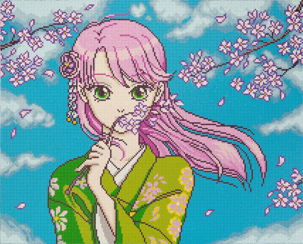 Алмазная (кристальная) мозаика Фрея ALPD-159, на подрамнике Весенняя сакура, 50х40 см