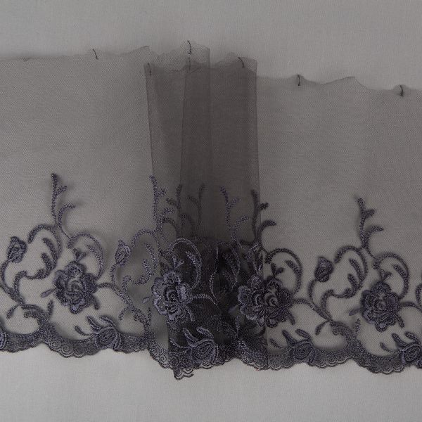 Кружево на сетке 190 мм / 10 м, серый, Gamma GKM-1901