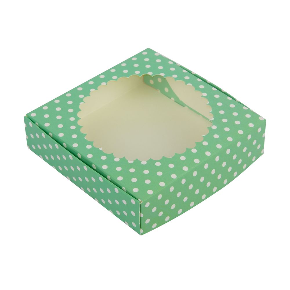 Коробка с окном для печенья 11.5х11.5х3 см, №2 Горошек мятный, S-Chief CBC-015