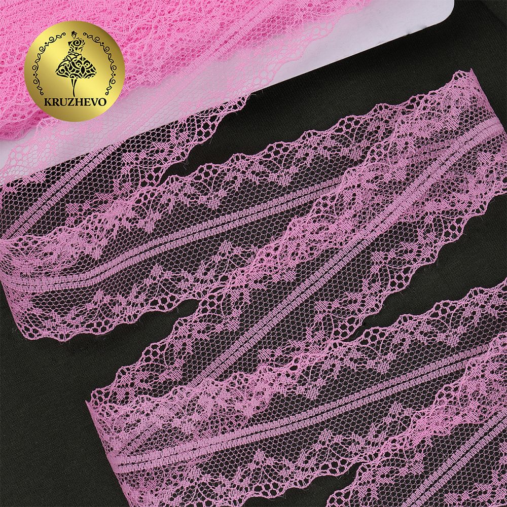 Кружево отделочное в стиле "трикотаж" 40 мм, диз. 275, цв.12 розовый, уп. 27,4 м