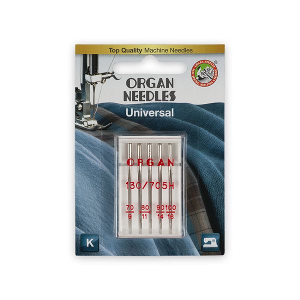 Иглы для швейных машин базовые универсальные 130/705 H, №70-100, 5 игл, 5121000BL ассорти, ORGAN
