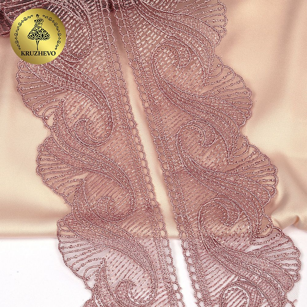 Кружево на сетке 70 мм, 2107 цв.N6615 розовая пудра уп.13.71м, Kruzhevo