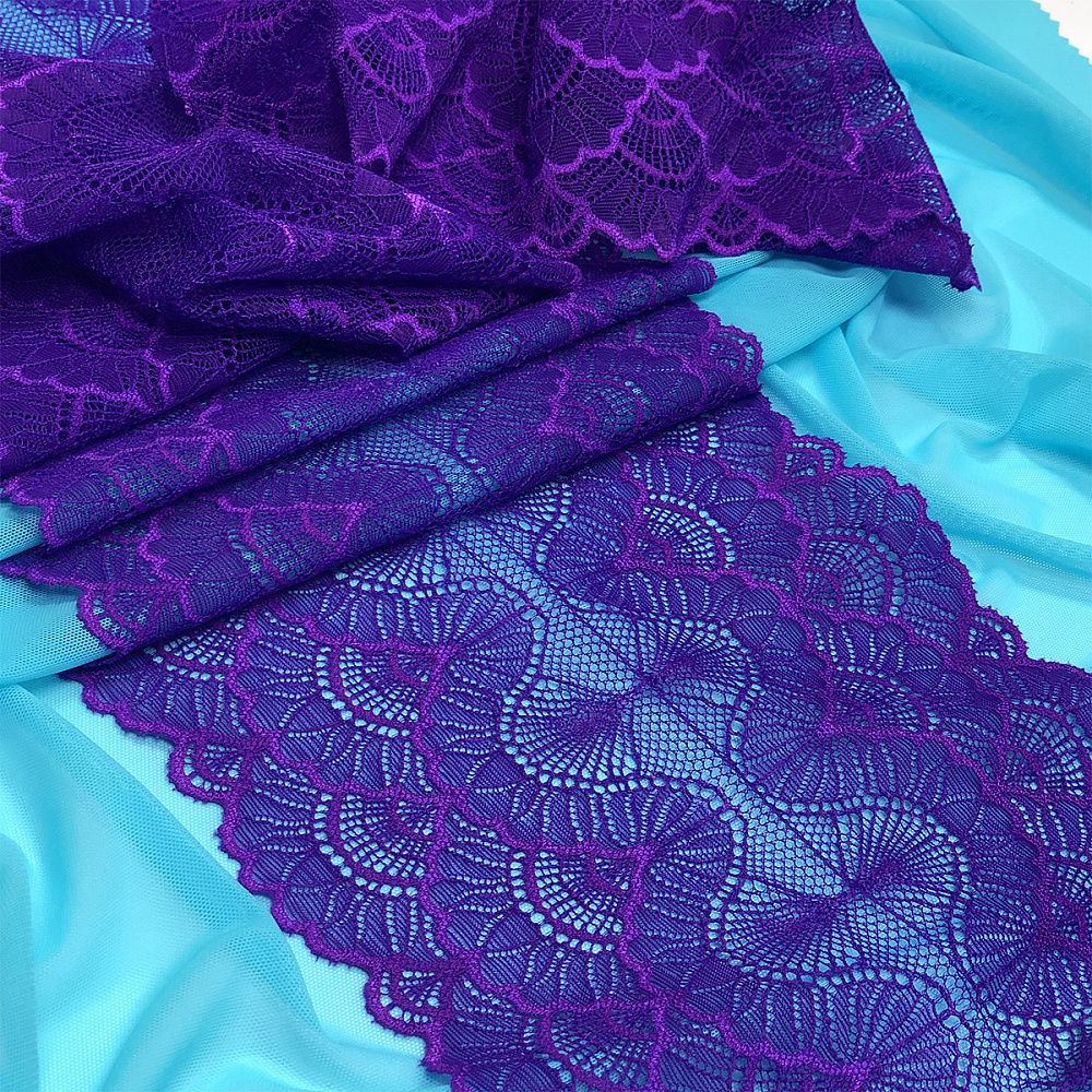 Кружево эластичное (стрейч) 8034 195мм цв.A0507 фиолетовый неон, 10 м, Kruzhevo