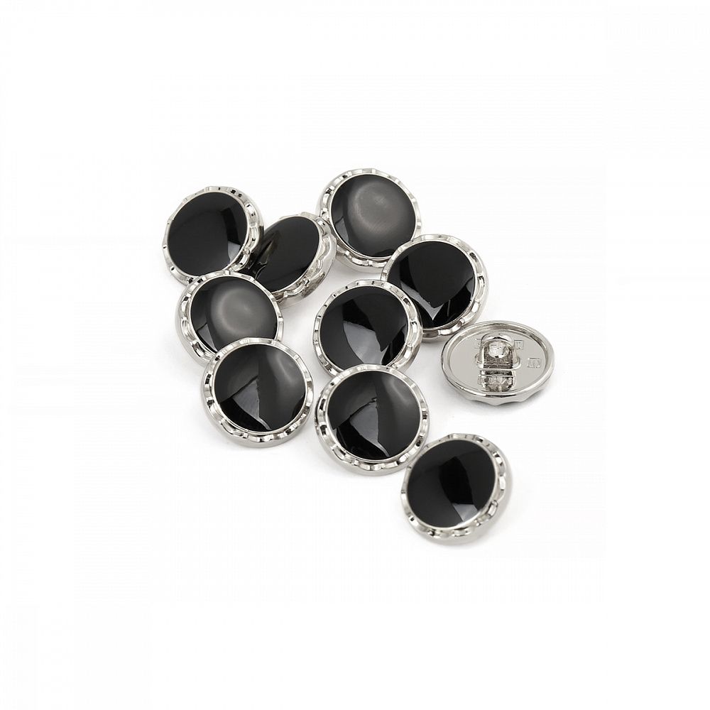 Пуговицы на ножке металлические 24L=15мм, С-MP33 цв.серебро/черный, 10 шт