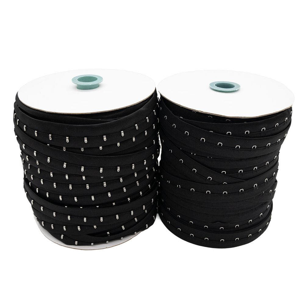 Застежки для бюстгальтера текстильные на ленте (1 ряд) 25 мм / 45.7 метра, шаг 15 мм, 01 черные