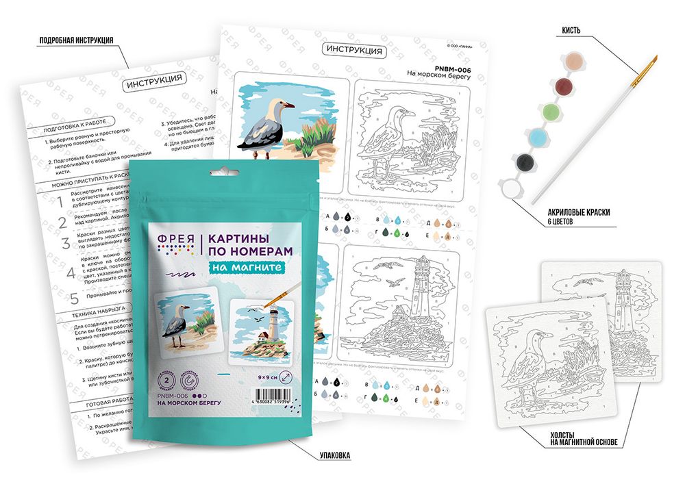 Картина по номерам Фрея PNBM-006, На морском берегу, (на магните) 9х9 см