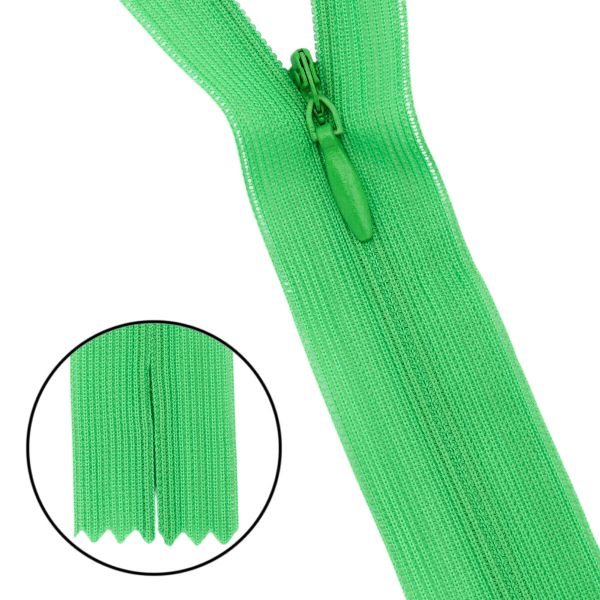 Молния потайная (скрытая) Т3 (3 мм) 1 зам., н/раз., 50 см, нейлон, F334 ярк.зеленый, 10 шт