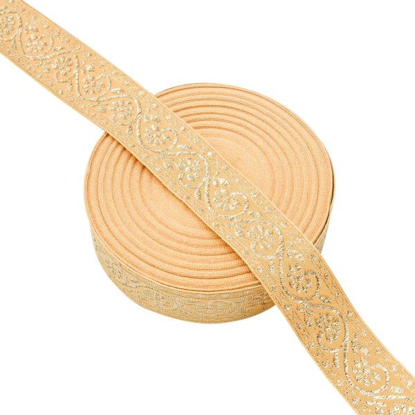 Лента (тесьма) жаккардовая 32.0 мм / 25±1 метров, с метанитом рис. 9819, желтый/золото, С3104Г17