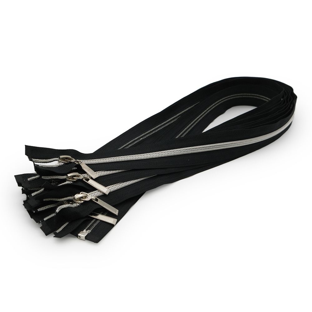 Молния спираль (витая) Т7 (7 мм) 1 зам., разъем., 75 см, никель / черный, 10 шт