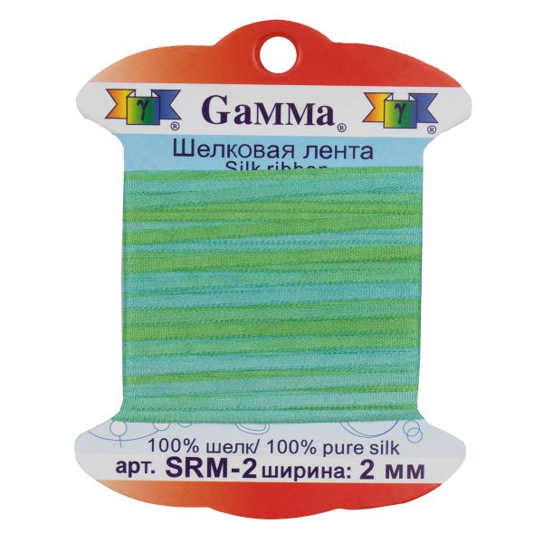 Лента (тесьма) шелковая 2.0 мм / 9.1±0.5 метров, M115 бл.зеленый/изумрудный, Gamma SRM-2