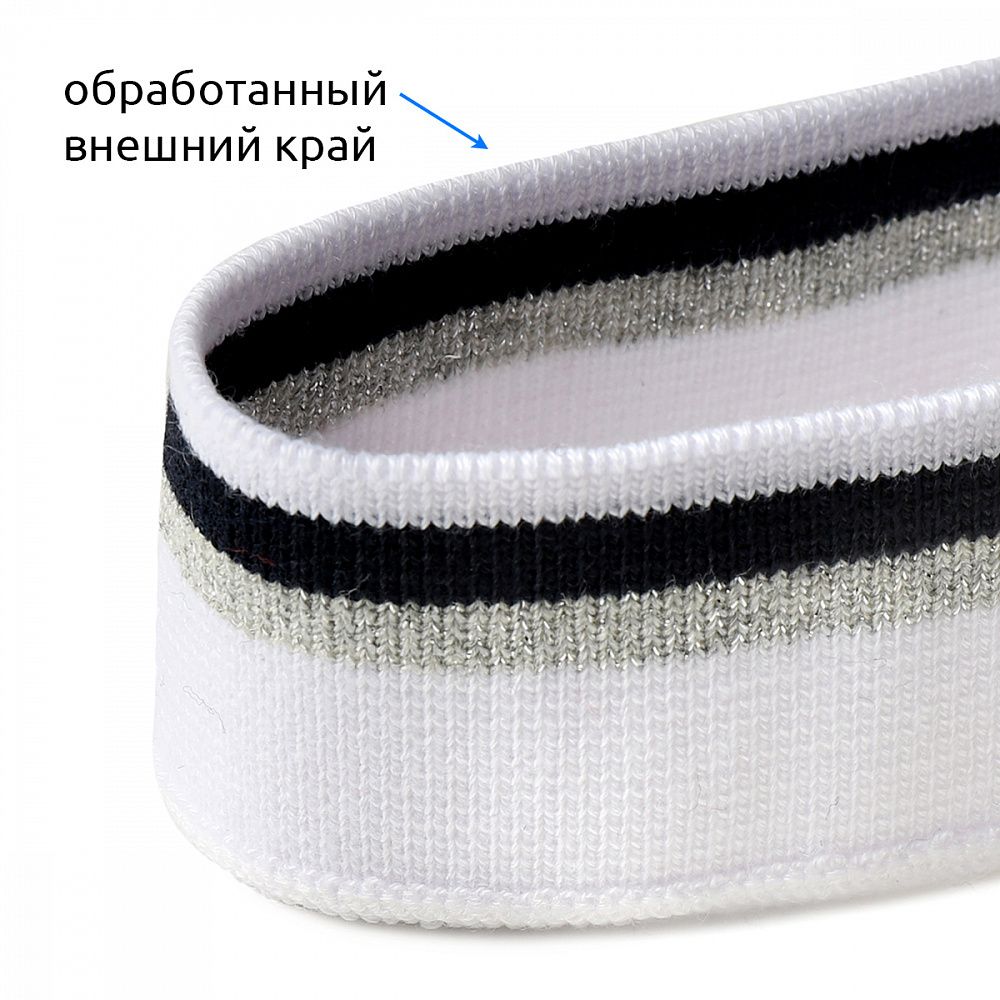 Подвяз (довяз) трикотажный 3.5х80 см, белый с т.синей и серебряной полосами, 100% п/э, 2 штуки