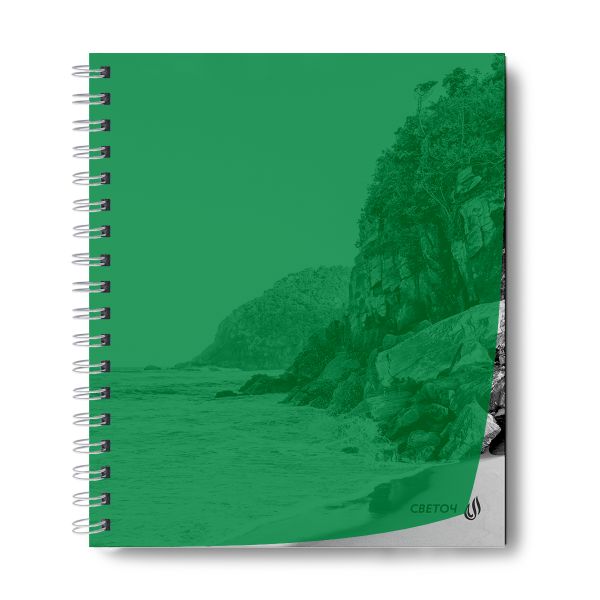 Тетрадь общая с пластик. обложкой, ч/б запечат. титульн.лист, 180 мкм, A5 48 л. на гребне 65 г/м², белизна 100% 4 шт клетка, 01548 Утренний пейзаж, зелёная, Светоч Т208