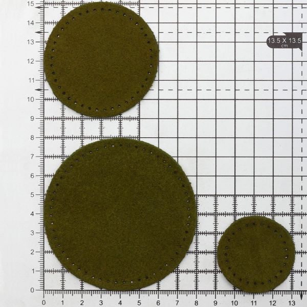 Набор заплаток пришивных из замши, круг ⌀4см, 6см и 8см, с перфорацией, 3 шт, 100% кожа (33 хаки), 59401