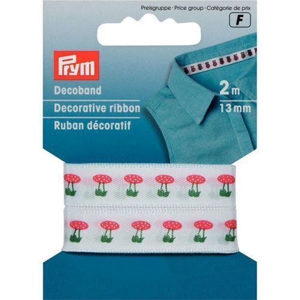 Лента атласная с рисунком Грибы 13.0 мм / 2 метра, красная, Prym