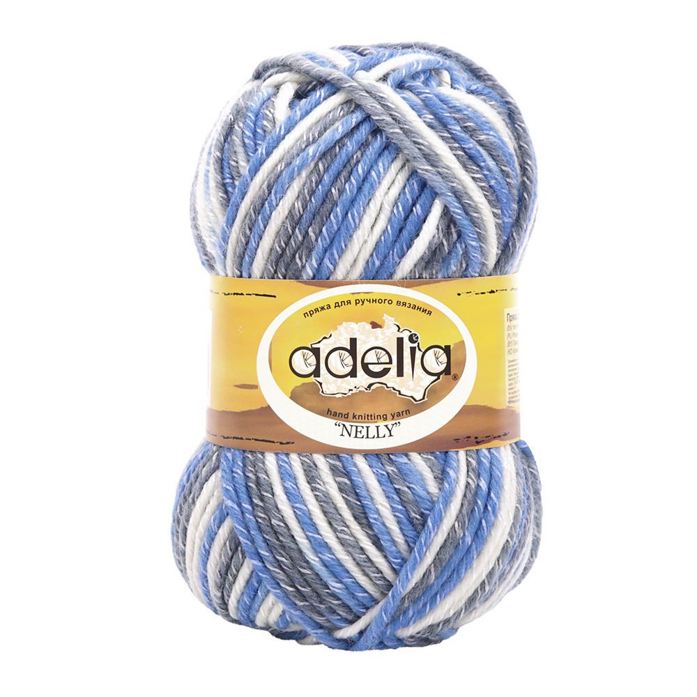Пряжа Adelia Nelly / уп.5 мот. по 100г, 100м, 26 св.серый-серый-голубой
