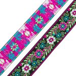 Лента (тесьма) жаккардовая 33.0 мм / 7 метров, зеленый с цветами, 11823