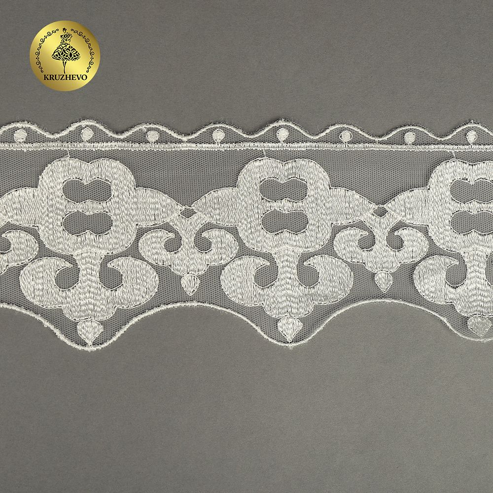 Кружево на сетке широкое арт.TR.2117 100мм цв.белый уп.13,5м, Kruzhevo