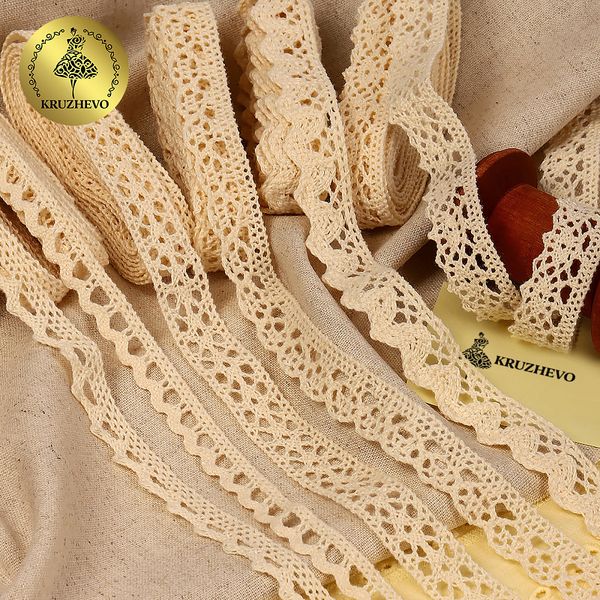 Набор вязаного кружева Kruzhevo №4 цв.молочный (6 дизайнов по 2м)