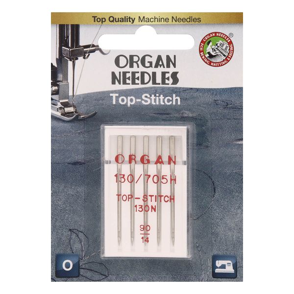 Иглы для швейных машин для отстрачивания top stitch 130/705 H, №90, Top Stitch, 5 игл, блистер, ORGAN