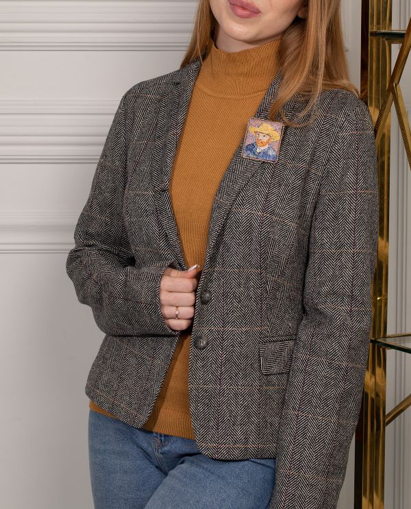 Набор для вышивания нитками Panna, Живая картина. брошь Автопортрет в соломенной шляпе, 5х6 см