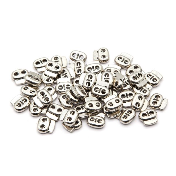 Фиксатор (зажим) для шнура пластик 2 отв., ⌀4.0 мм, 17х16 мм, плоский, под металл (никель), 200 шт