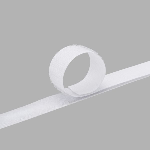 Лента контактная липучка (велкро) пришивная 20 мм / 2 метра, 10.9 г/м, белый, ПАРА (крючок+петля), качество 