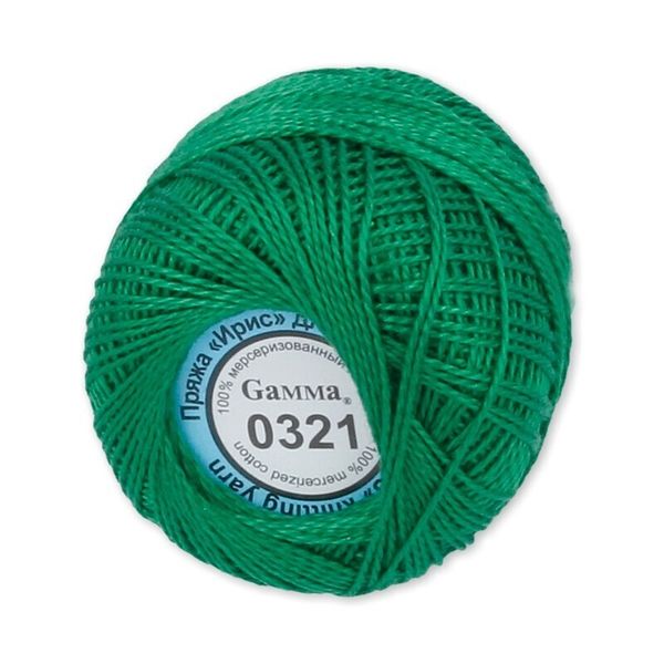 Пряжа нитки Ирис / уп.10 мот. по 10г, 82м, 0321 изумрудный, Gamma