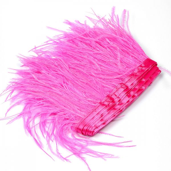 Перья на ленте Страус 15 см, FBY-15-021, цв. ярко-розовый, 2м