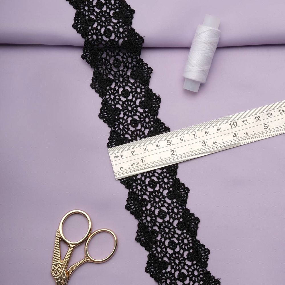 Кружево гипюр (плетёное) 55 мм / 13.7 метров, черный, 3AR1306