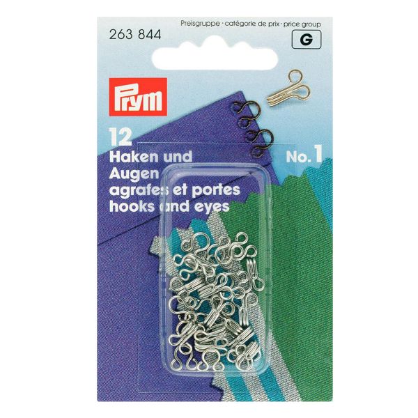 Крючки плательные №1 малые 12 мм, 12 шт, под никель, Prym 263844