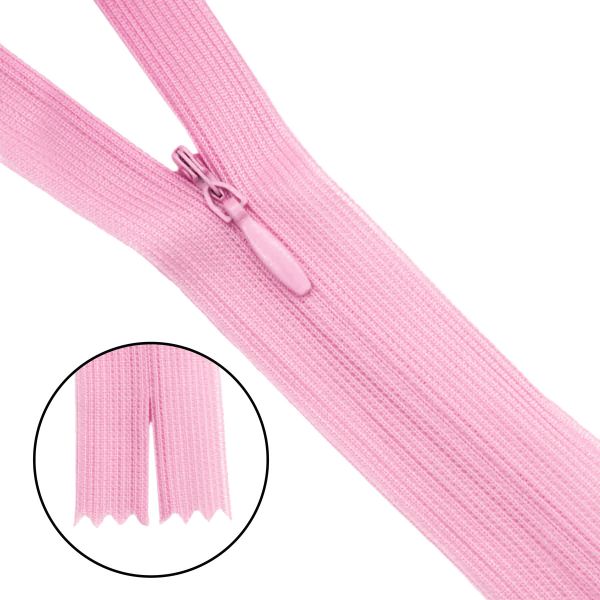 Молния потайная (скрытая) Т3 (3 мм) 1 зам., н/раз., 50 см, нейлон, F134 св.розовый, 10 шт