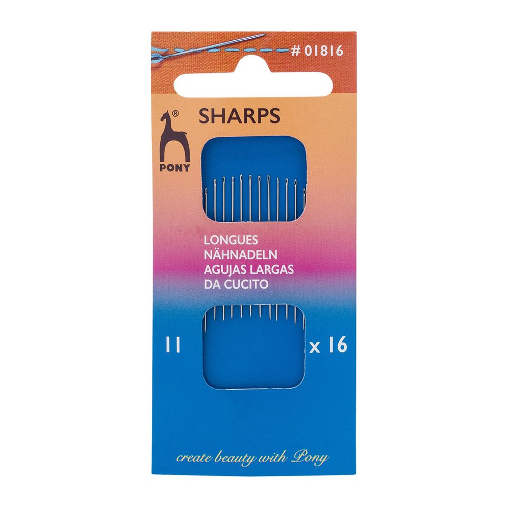 Иглы ручные для шитья Sharps №11 с серебряным ушком, 16 шт, Pony, 01816