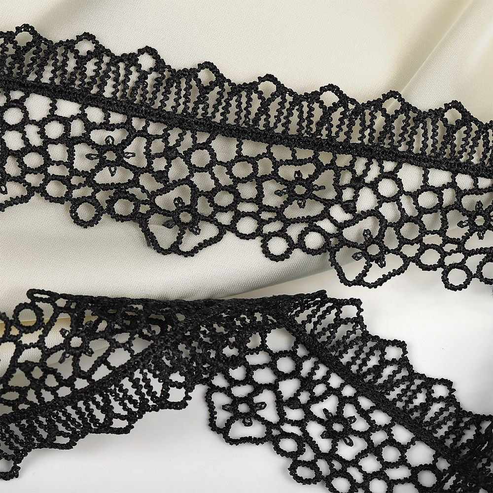 Кружево гипюр (плетёное) 45 мм, диз.2501 цв.03 черный уп.13.71м, Kruzhevo