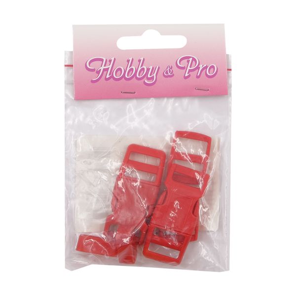 Фастекс (пряжка трезубец), рамка и рамка-регулятор 15мм, пластик, (2 компл.) Hobby&Pro, красный, A03001037-15