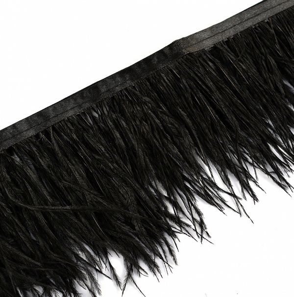 Перья на ленте декоративные Страус FBY-08-100 8см черный уп.2м