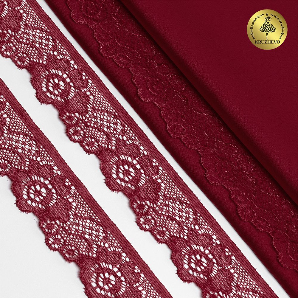Кружево эластичное (стрейч) 30 мм / 50 метров, TBY.L839, цв.F178 бордовый