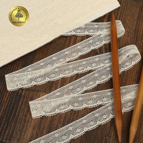 Кружево вязаное (тесьма) 25 мм / 10 метров, D1001, тонкая нить, цв.02 молочный, Kruzhevo