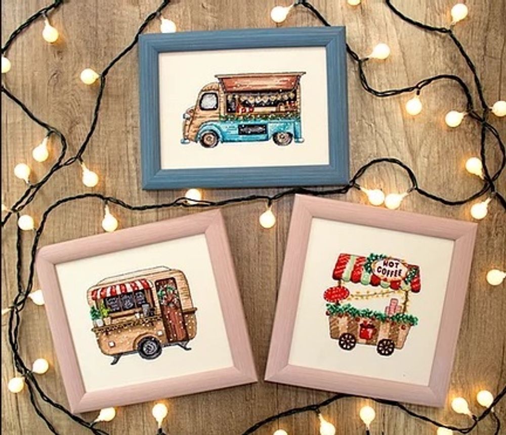 Набор для вышивания нитками LetiStitch, Счастливых праздников 14х8, 13х10, 11х11 см