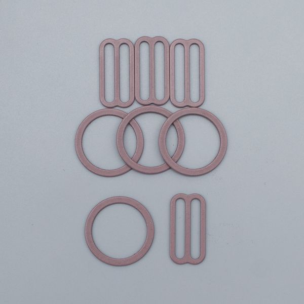 Набор фурнитуры для бюстгальтера металл (кольца ⌀18 мм + регуляторы 19 мм по 4 шт), дым.роза, 27823