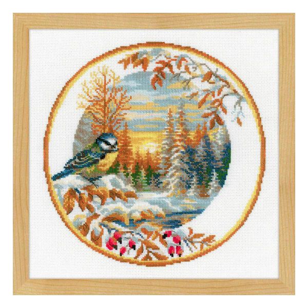 Набор для вышивания нитками Риолис, Тарелка с синицей 30х30см